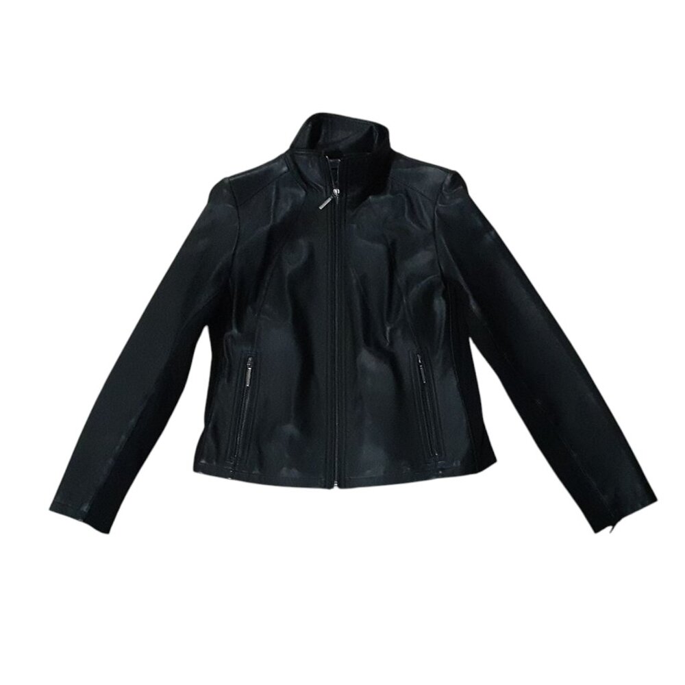 Bhs Sophisticates Leather Jacket Women Size Large New Zealand Lamb Black Moto